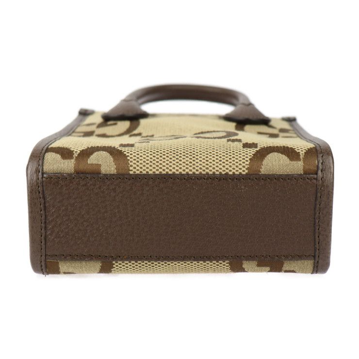 Gucci Mini Tote Handbag 699406 Jumbo GG Canvas X Leather Beige Brown Gold