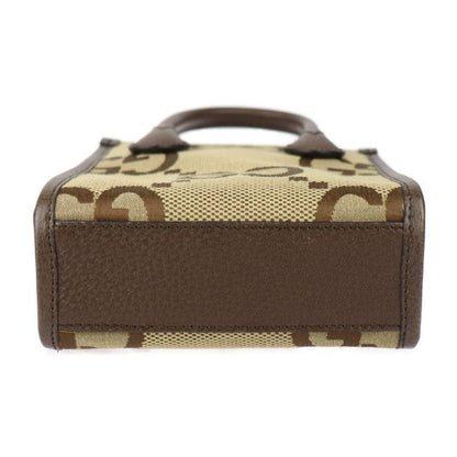 Gucci Mini Tote Handbag 699406 Jumbo GG Canvas X Leather Beige Brown Gold