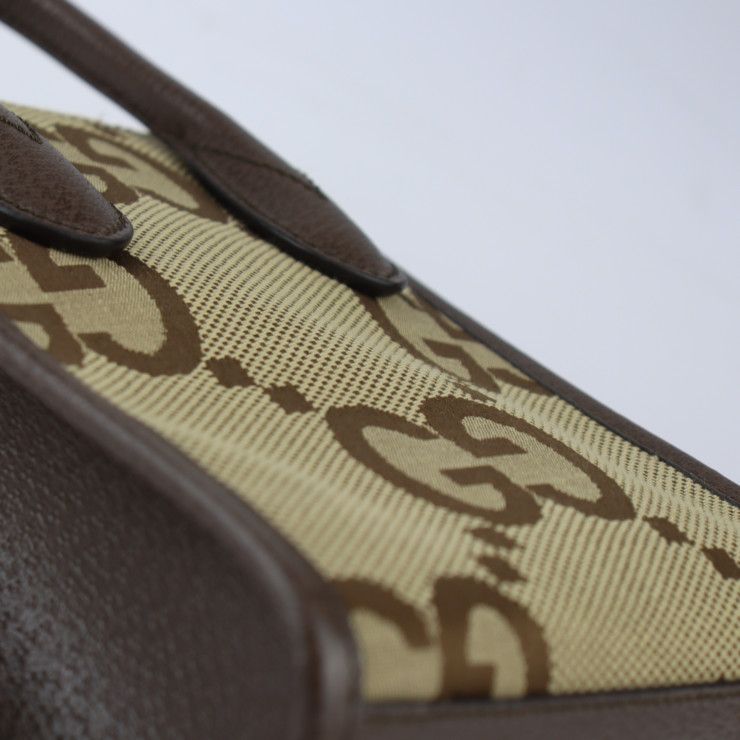 Gucci Mini Tote Handbag 699406 Jumbo GG Canvas X Leather Beige Brown Gold