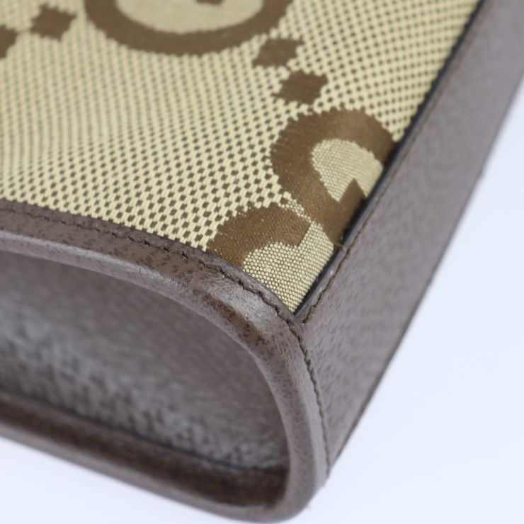 Gucci Mini Tote Handbag 699406 Jumbo GG Canvas X Leather Beige Brown Gold