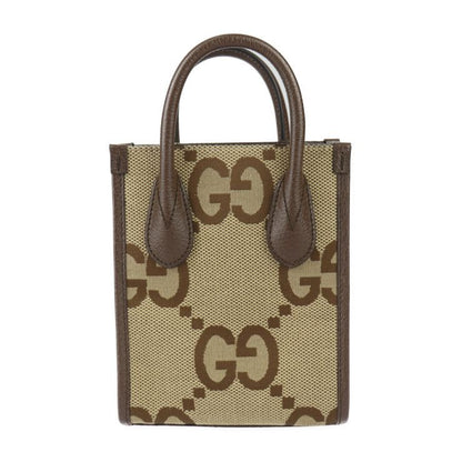 Gucci Mini Tote Handbag 699406 Jumbo GG Canvas X Leather Beige Brown Gold