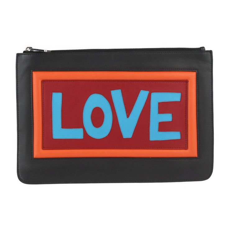 Fendi Pouch Second Bag 7n0078 Leather Black Multicolor Silver Hardware Clutch