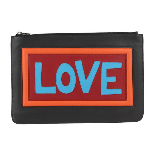 Fendi Pouch Second Bag 7n0078 Leather Black Multicolor Silver Hardware Clutch