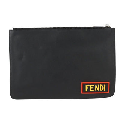 Fendi Pouch Second Bag 7n0078 Leather Black Multicolor Silver Hardware Clutch