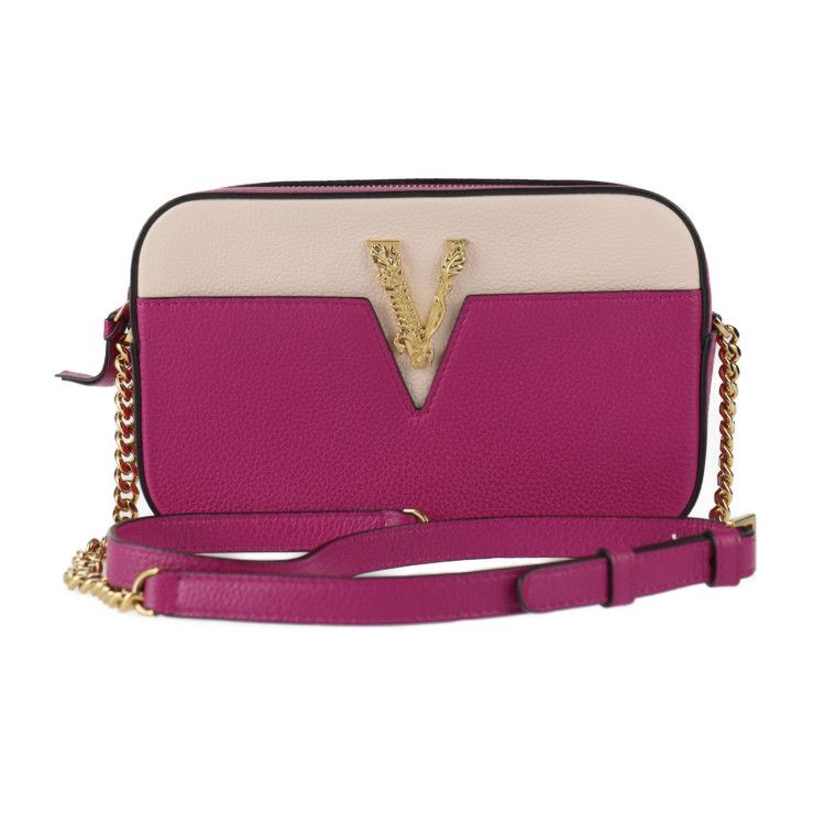Versace Shoulder Bag 1005969 Leather Magenta Pink Gold Hardware Virtus Chain