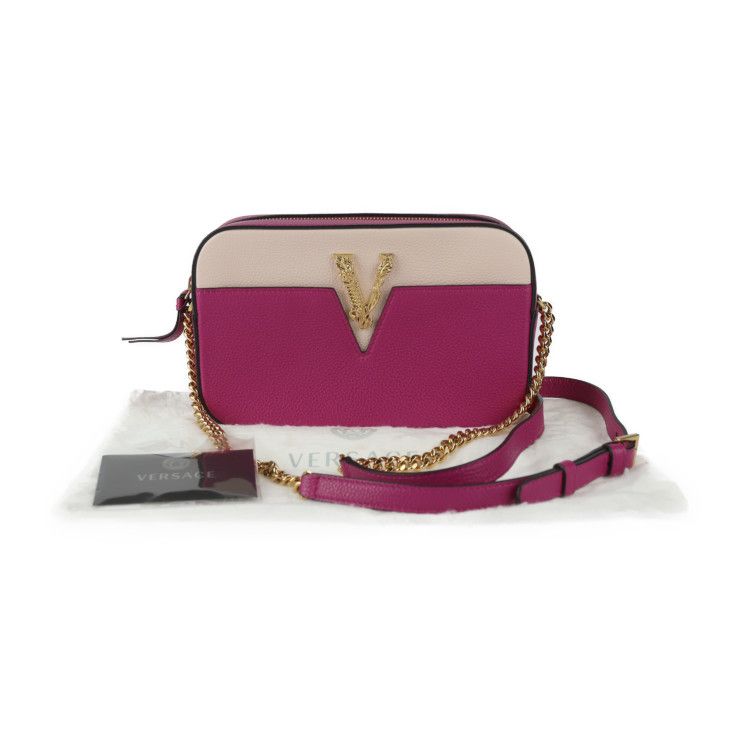 Versace Shoulder Bag 1005969 Leather Magenta Pink Gold Hardware Virtus Chain