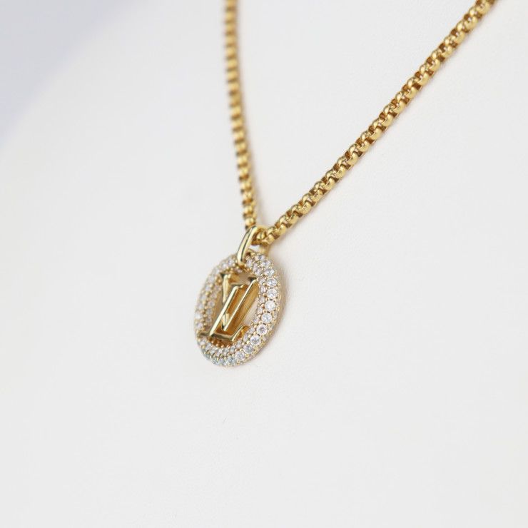 Louis Vuittone By Night Necklace M00759 Metal Rhinestone Gold LV Circle Pendant
