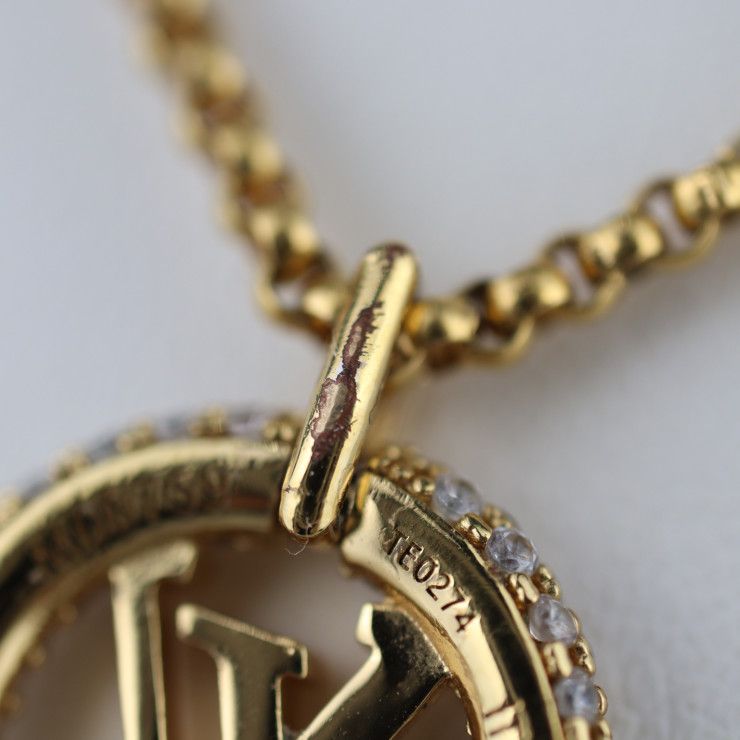 Louis Vuittone By Night Necklace M00759 Metal Rhinestone Gold LV Circle Pendant