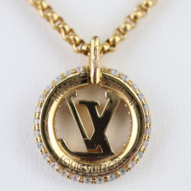 Louis Vuittone By Night Necklace M00759 Metal Rhinestone Gold LV Circle Pendant