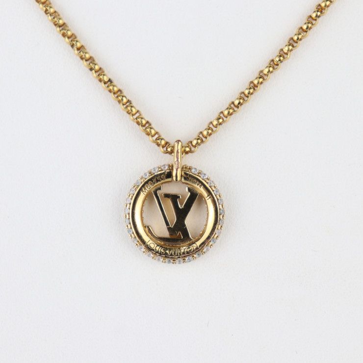 Louis Vuittone By Night Necklace M00759 Metal Rhinestone Gold LV Circle Pendant