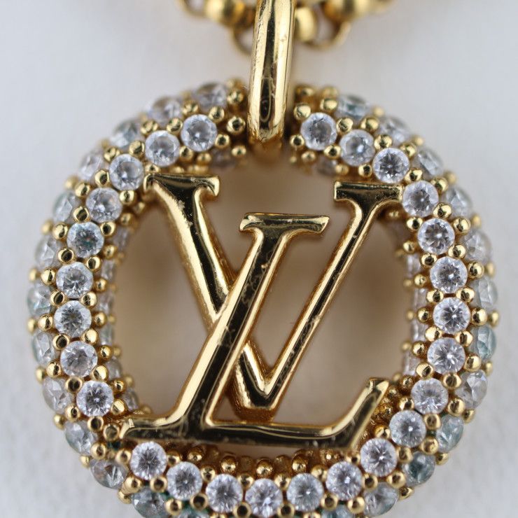 Louis Vuittone By Night Necklace M00759 Metal Rhinestone Gold LV Circle Pendant