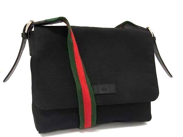 Gucci Shoulder Bag Sherry Line Messenger Bag 337074 Black Techno Canvas Leather