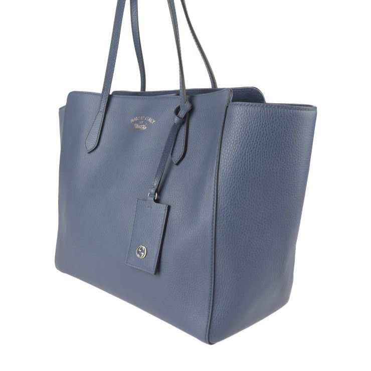 Gucci Swing Tote Bag 354397 Leather Navy Gold Hardware Shoulder Bag Large