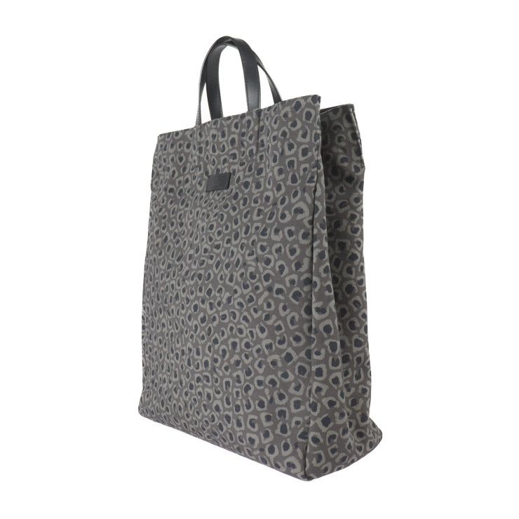 Gucci Shopping Bag Tote Bag 341739 Canvas Leather Grayish Black Leopard Pattern