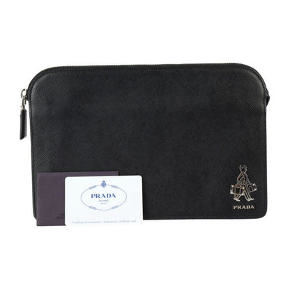 Prada Travel Pouch Second Bag 2vf056 Saffiano Leather Black Silver Hardware