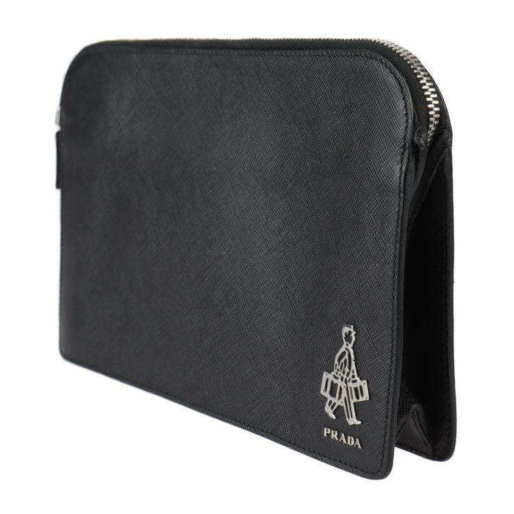 Prada Travel Pouch Second Bag 2vf056 Saffiano Leather Black Silver Hardware