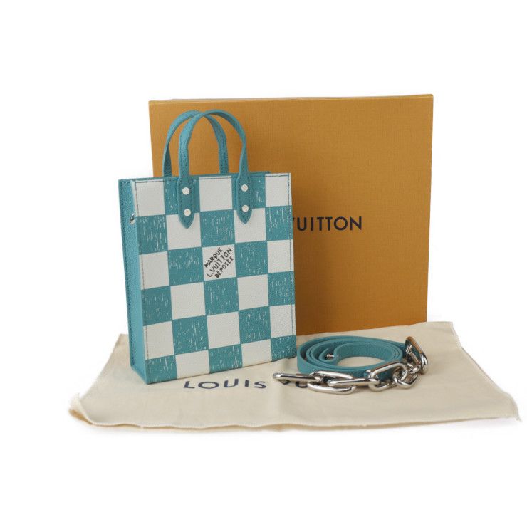 Louis Vuitton Sac Pla XS Shoulder Bag N60495 Leather Turquoise White Silver