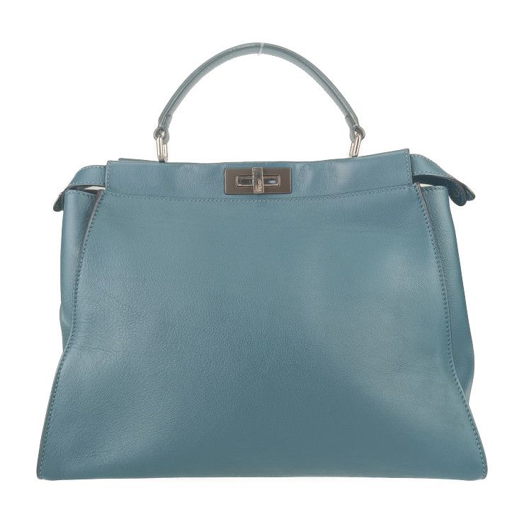 Fendi Tote Bag Peekaboo Large 8bn210 Blue Silver Hardware Leather Women's 2WAY