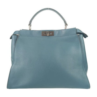 Fendi Tote Bag Peekaboo Large 8bn210 Blue Silver Hardware Leather Women's 2WAY