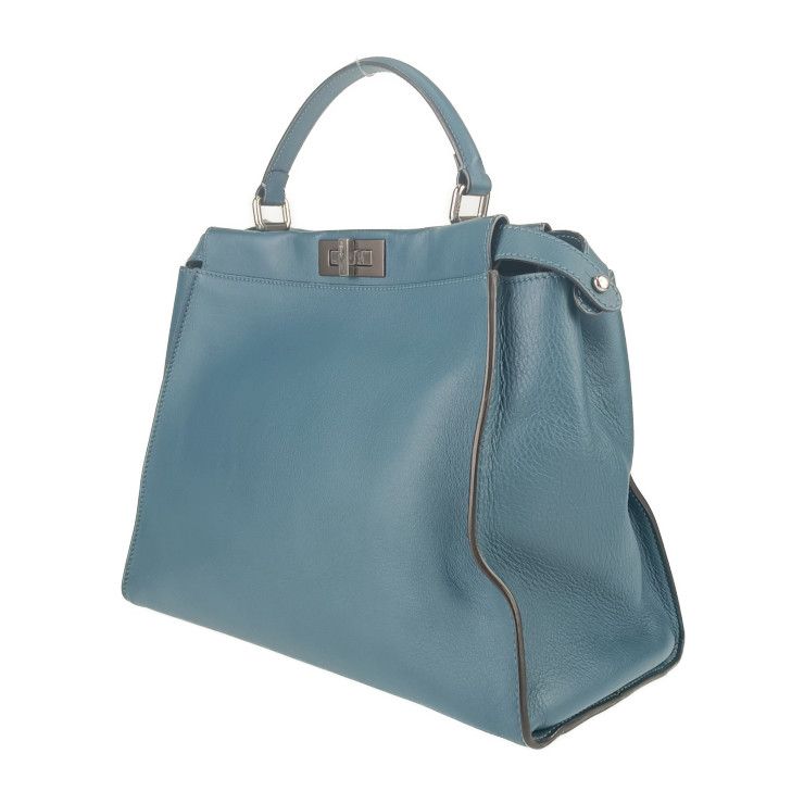Fendi Tote Bag Peekaboo Large 8bn210 Blue Silver Hardware Leather Women's 2WAY