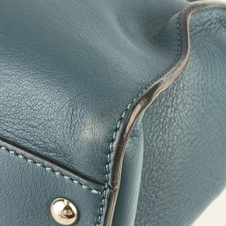 Fendi Tote Bag Peekaboo Large 8bn210 Blue Silver Hardware Leather Women's 2WAY