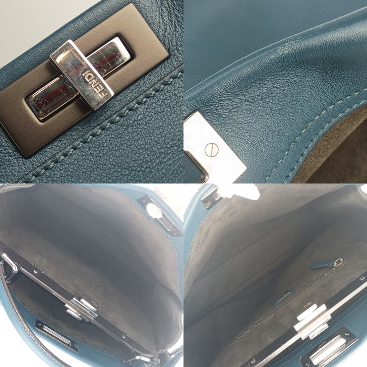 Fendi Tote Bag Peekaboo Large 8bn210 Blue Silver Hardware Leather Women's 2WAY