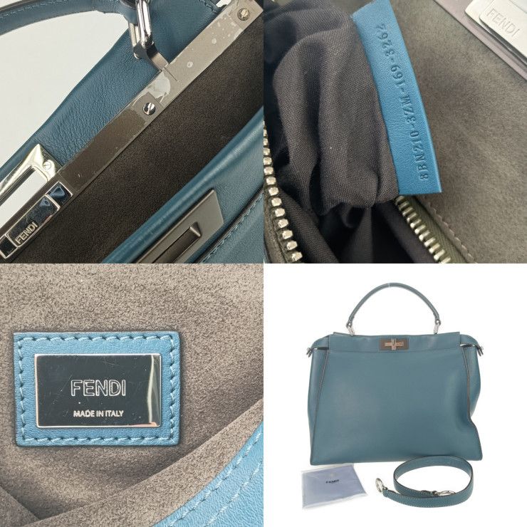 Fendi Tote Bag Peekaboo Large 8bn210 Blue Silver Hardware Leather Women's 2WAY