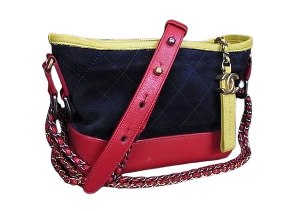 Chanel Shoulder Bag Gabrielle De Chanel Small Hobo A91810 Navy Yellow Red Suede