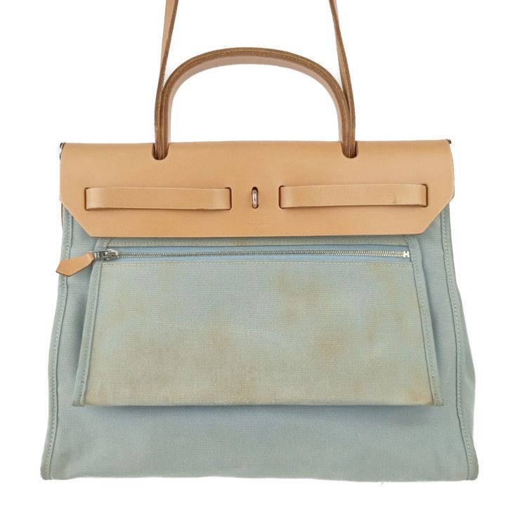 Hermes Handbag Herbag Her Bag Zip PM - Light Dusty Blue Silver Hardware Toile