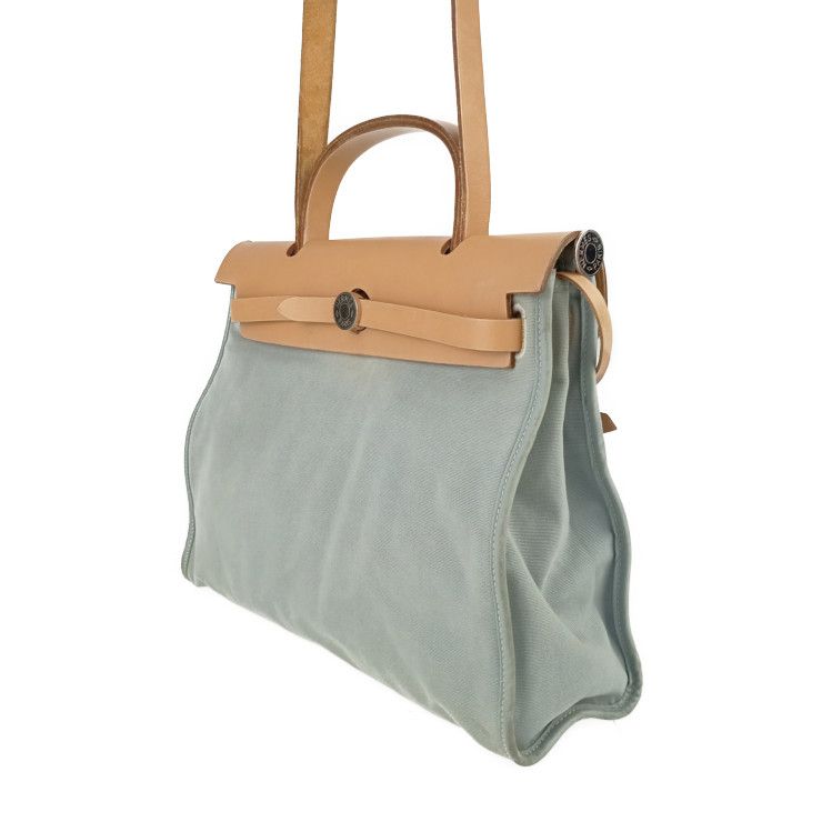 Hermes Handbag Herbag Her Bag Zip PM - Light Dusty Blue Silver Hardware Toile