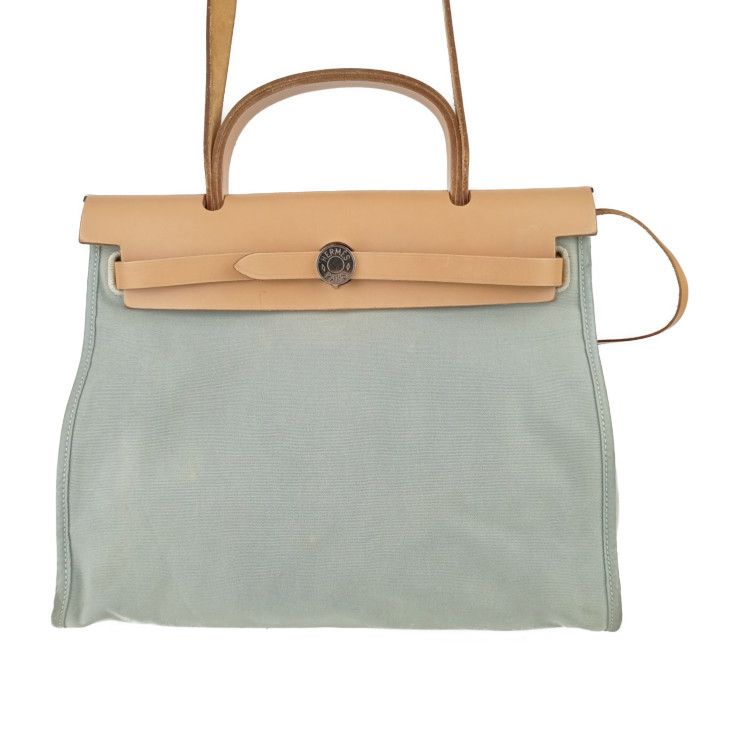 Hermes Handbag Herbag Her Bag Zip PM - Light Dusty Blue Silver Hardware Toile