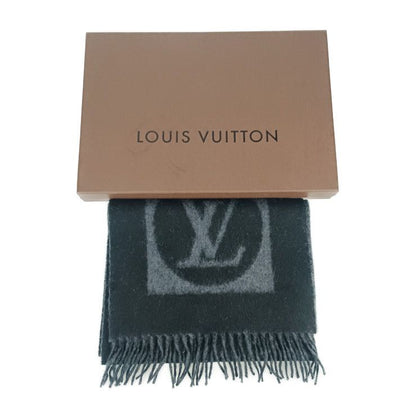 Louis Vuitton Scarf Echarpe Cardiff M72202 Black Gray 75% Wool 75% Angora 25%