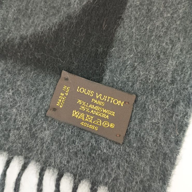 Louis Vuitton Scarf Echarpe Cardiff M72202 Black Gray 75% Wool 75% Angora 25%