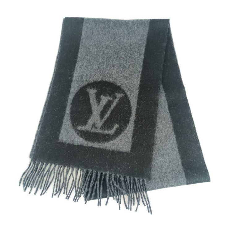 Louis Vuitton Scarf Echarpe Cardiff M72202 Black Gray 75% Wool 75% Angora 25%