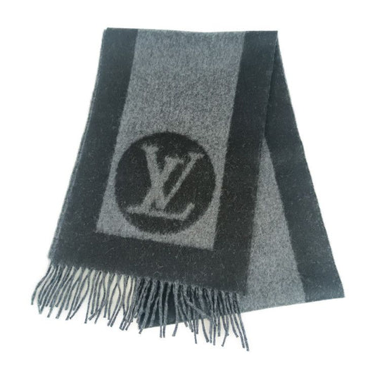 Louis Vuitton Scarf Echarpe Cardiff M72202 Black Gray 75% Wool 75% Angora 25%