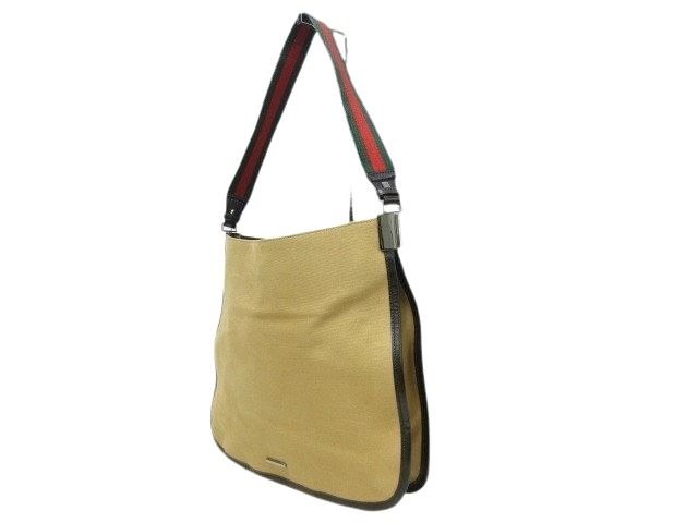 Gucci Shoulder Bag Sherry Line 001-4321 Beige Canvas And Leather Ladies Silver