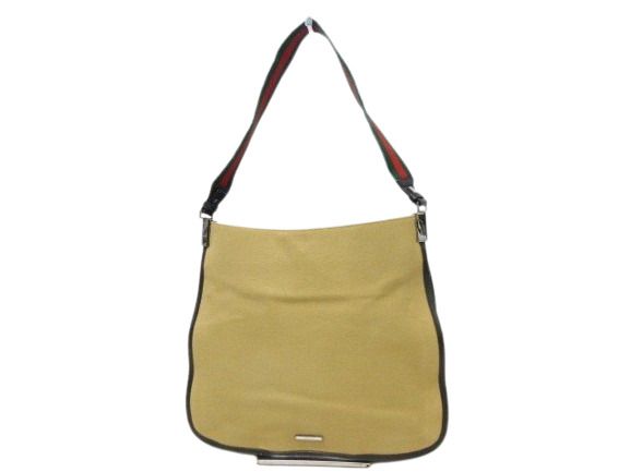 Gucci Shoulder Bag Sherry Line 001-4321 Beige Canvas And Leather Ladies Silver