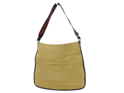 Gucci Shoulder Bag Sherry Line 001-4321 Beige Canvas And Leather Ladies Silver