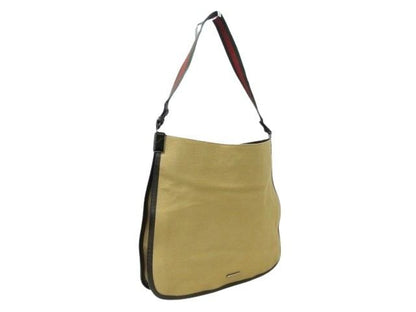 Gucci Shoulder Bag Sherry Line 001-4321 Beige Canvas And Leather Ladies Silver