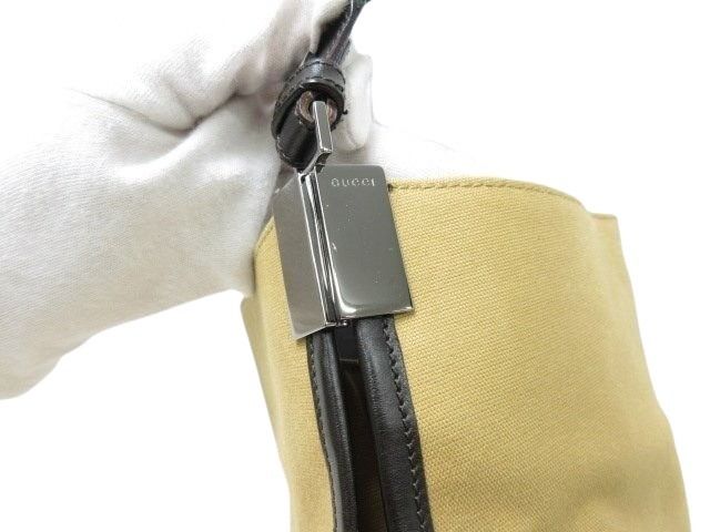 Gucci Shoulder Bag Sherry Line 001-4321 Beige Canvas And Leather Ladies Silver