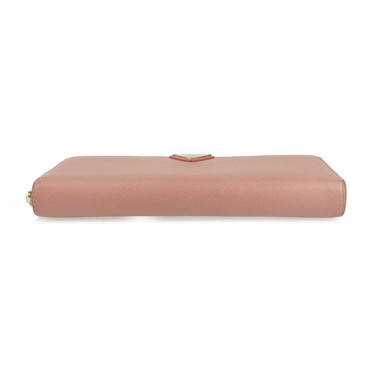 Prada Long Wallet 1ml506 Pink Saffiano Leather Women's Round Zipper Gold
