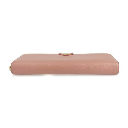Prada Long Wallet 1ml506 Pink Saffiano Leather Women's Round Zipper Gold
