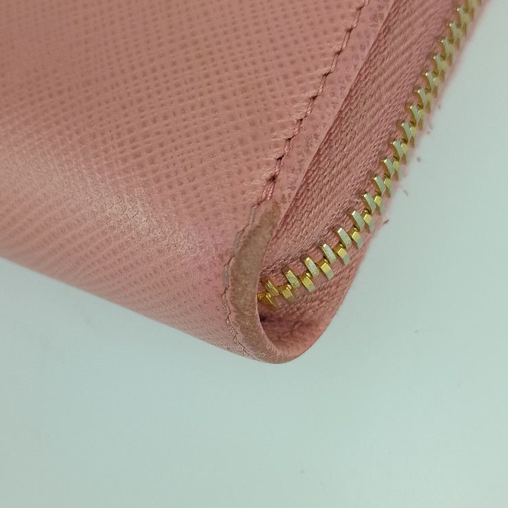 Prada Long Wallet 1ml506 Pink Saffiano Leather Women's Round Zipper Gold