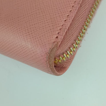 Prada Long Wallet 1ml506 Pink Saffiano Leather Women's Round Zipper Gold