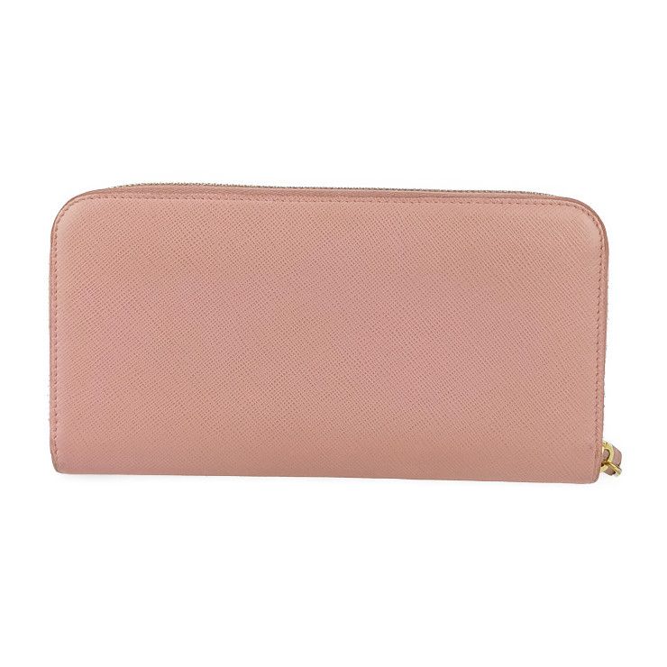 Prada Long Wallet 1ml506 Pink Saffiano Leather Women's Round Zipper Gold