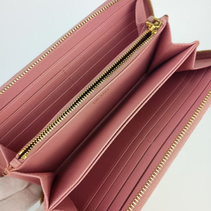 Prada Long Wallet 1ml506 Pink Saffiano Leather Women's Round Zipper Gold