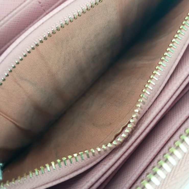 Prada Long Wallet 1ml506 Pink Saffiano Leather Women's Round Zipper Gold