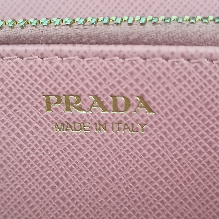 Prada Long Wallet 1ml506 Pink Saffiano Leather Women's Round Zipper Gold