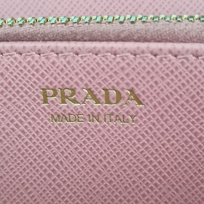 Prada Long Wallet 1ml506 Pink Saffiano Leather Women's Round Zipper Gold