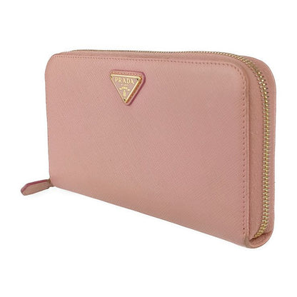 Prada Long Wallet 1ml506 Pink Saffiano Leather Women's Round Zipper Gold